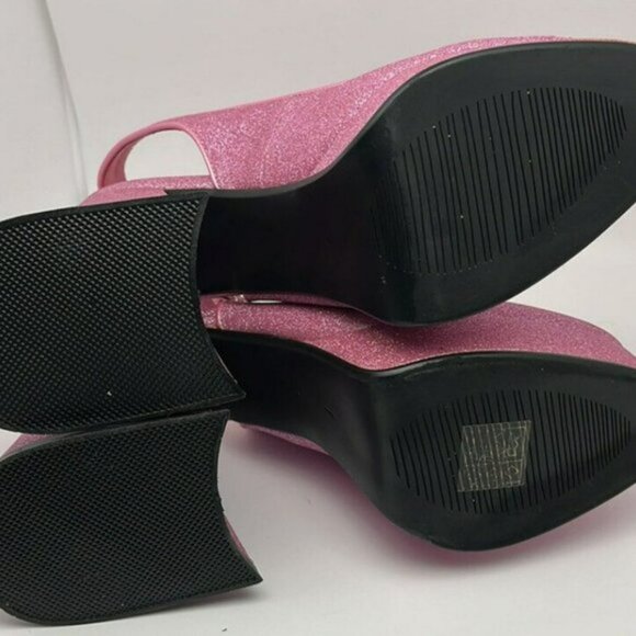 Sugar Thrillz Paradise Heart Pink Glitter Platform Heels with Heart clasp Size 7 - Picture 10 of 11